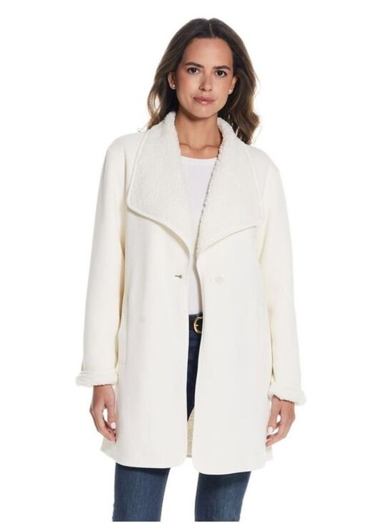 Weatherproof Jackets & Blazers - NWT Weatherproof Cream Sherpa-Trim Double-Sided Coat Size M